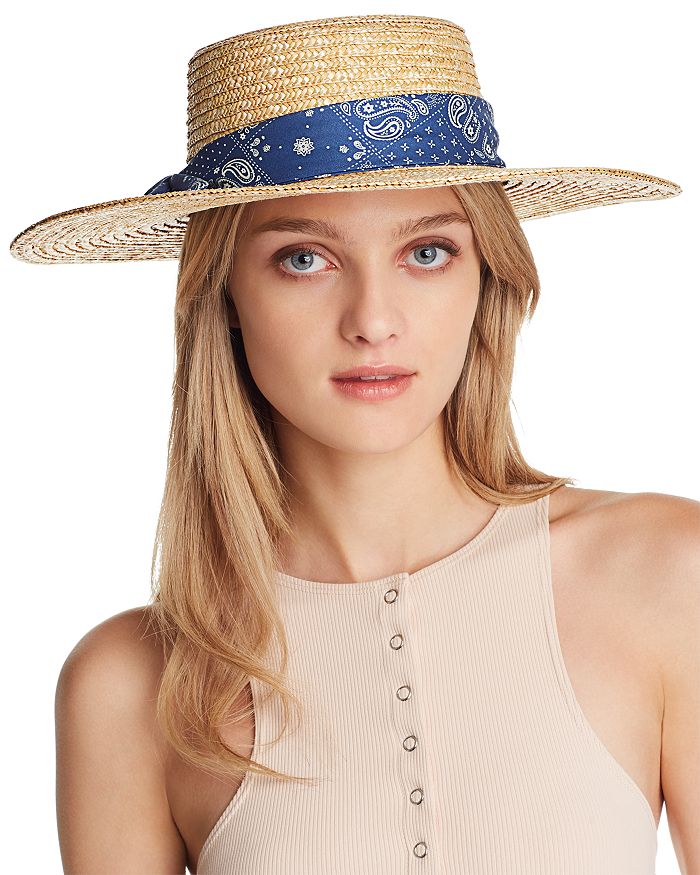 August Hat Company Paisley-trim Straw Boater Hat - 100% Exclusive In Natural/blue