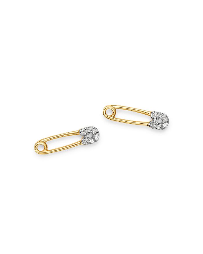 Adina Reyter 14k Yellow Gold Diamond Safety Pin Stud Earrings In White/gold