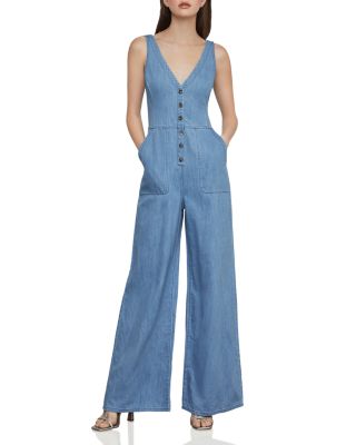 button front denim overalls