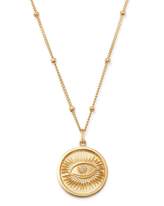 Shop Zoe Lev 14k Yellow Gold Diamond Eye Medallion Necklace, 18 In White/gold