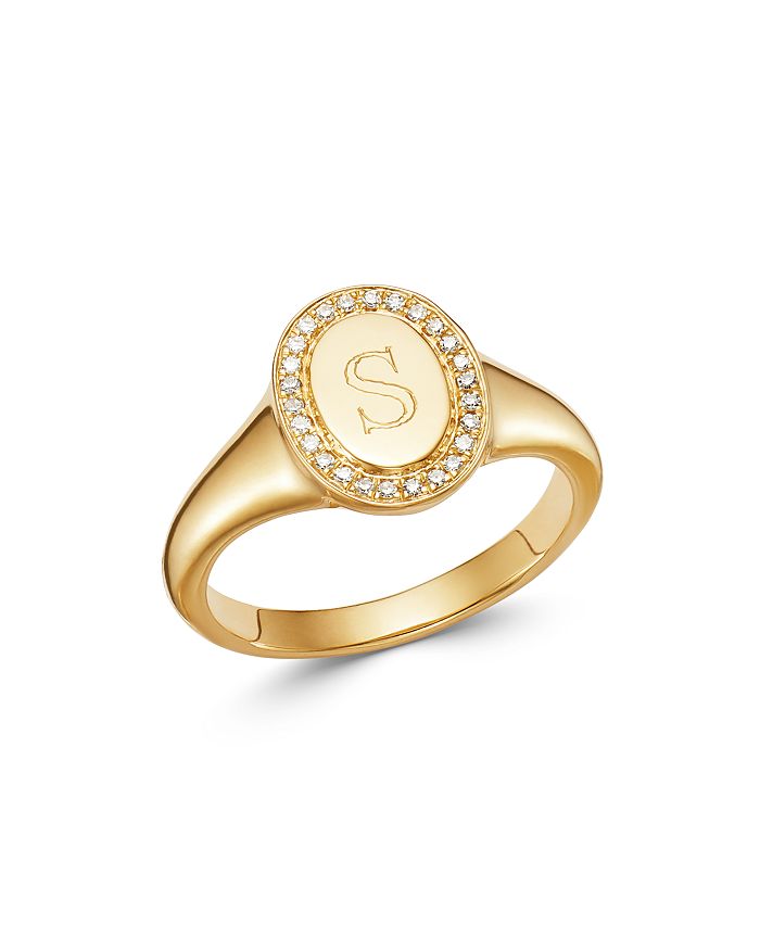 Zoe Lev 14k Yellow Gold Diamond Initial Signet Ring In S/gold