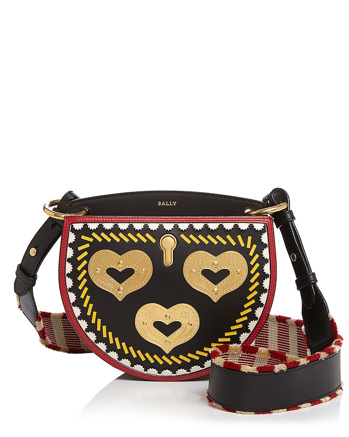 Bally Cecyle Small Heart Leather Crossbody In Black/antique Gold