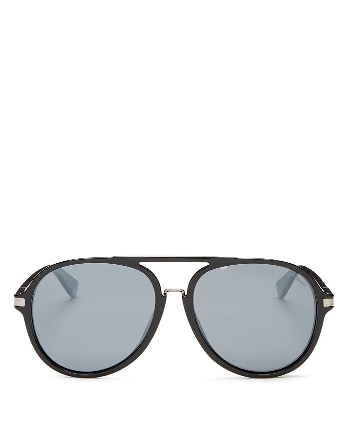 Polaroid Men's Polarized Brow Bar Aviator Sunglasses, 58mm In Black/silver Mirror