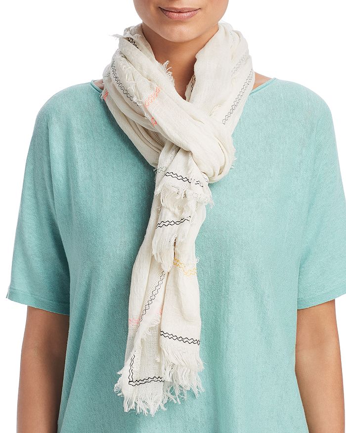 Eileen Fisher Geometric Embroidered Scarf In White