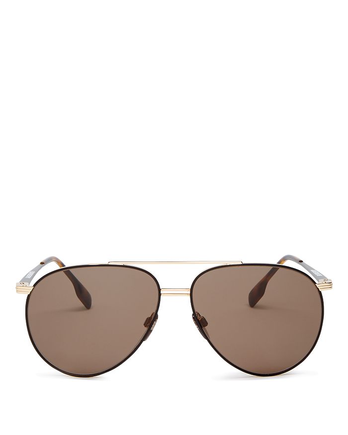 Burberry Men's Brow Bar Aviator Sunglasses, 60mm In Gold/black Solid
