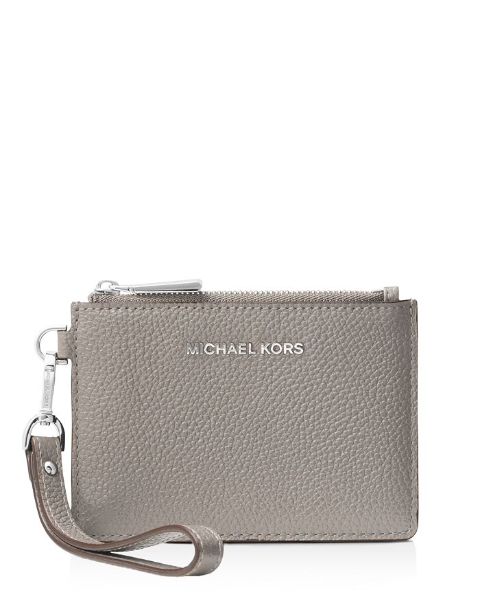 Michael Michael Kors Small Leather Wristlet In Pearl Gray/silver