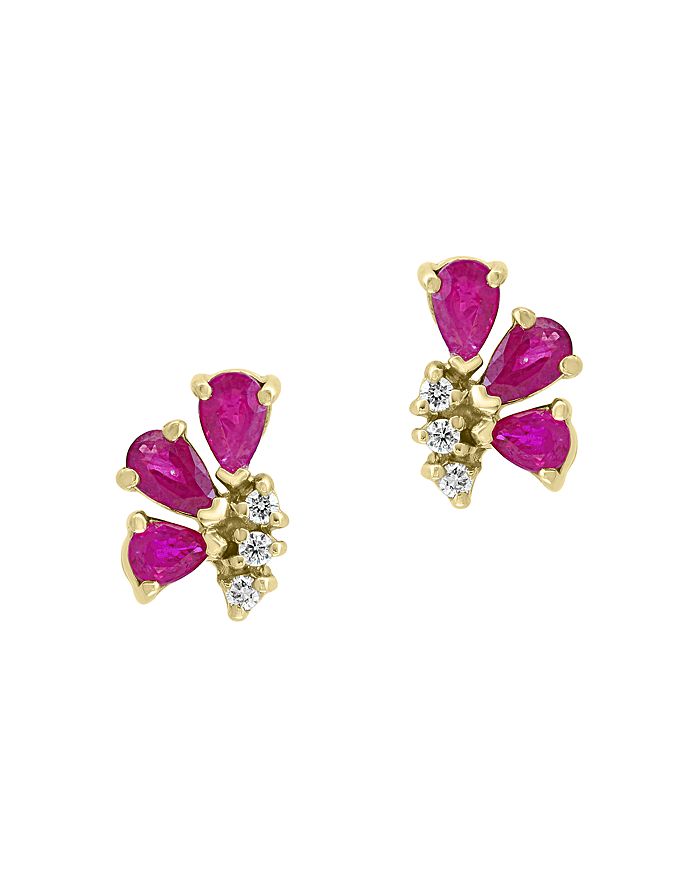 Bloomingdale's Pear-shaped Ruby & Diamond Earrings In 14k Yellow Gold - 100% Exclusive In Multi/gold