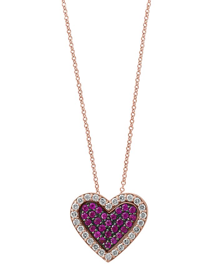 Bloomingdale's Certified Ruby & Diamond Heart Pendant Necklace In 14k Rose Gold, 18 - 100% Exclusive In Red/rose Gold