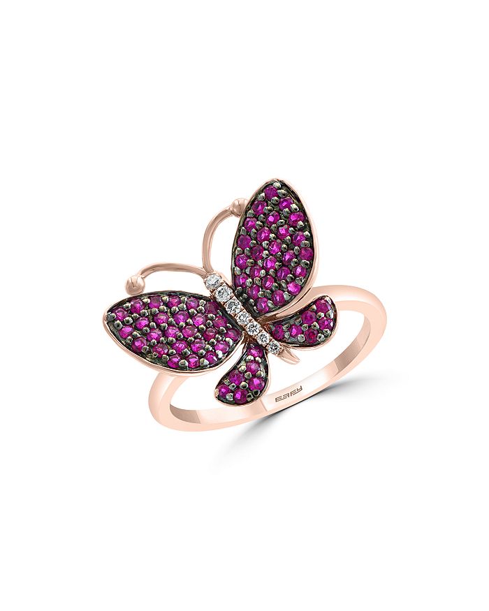 Bloomingdale's Ruby & Diamond-accent Butterfly Ring In 14k Rose Gold - 100% Exclusive In Red/rose Gold