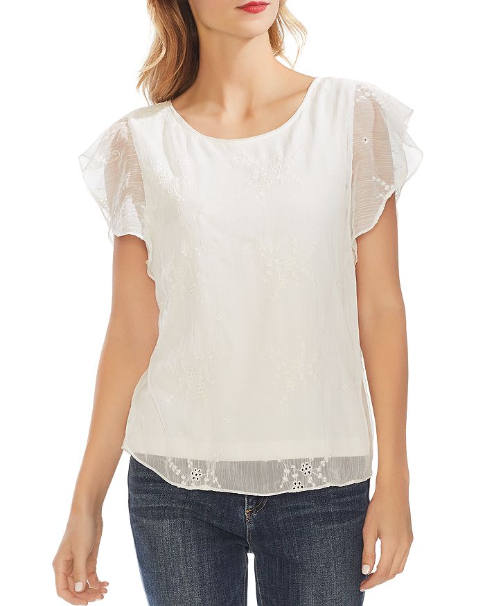 Vince Camuto Eyelet Flutter-sleeve Top - 100% Exclusive In Pearl Ivory