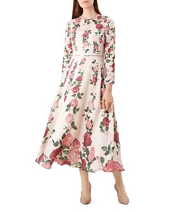 HOBBS LONDON Victoria Rose Print Silk Midi Dress | Bloomingdale's