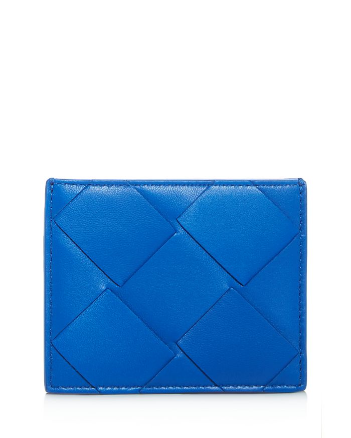 Bottega Veneta Woven Leather Card Case In Blue
