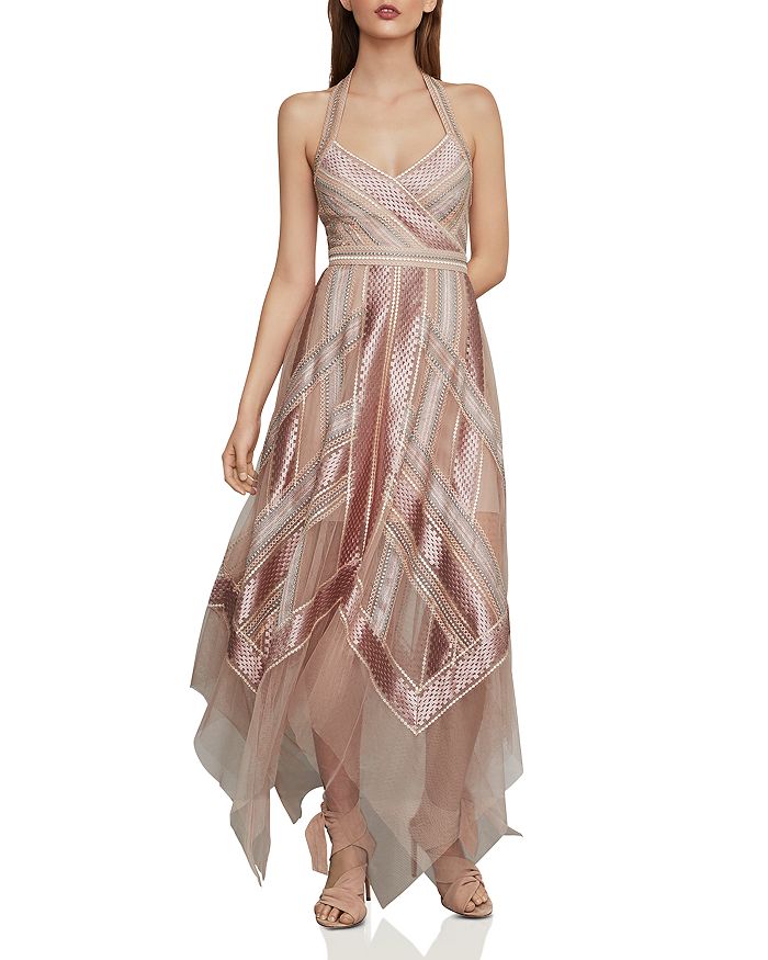 BCBGMAXAZRIA Embroidered Halter Gown Bloomingdale s