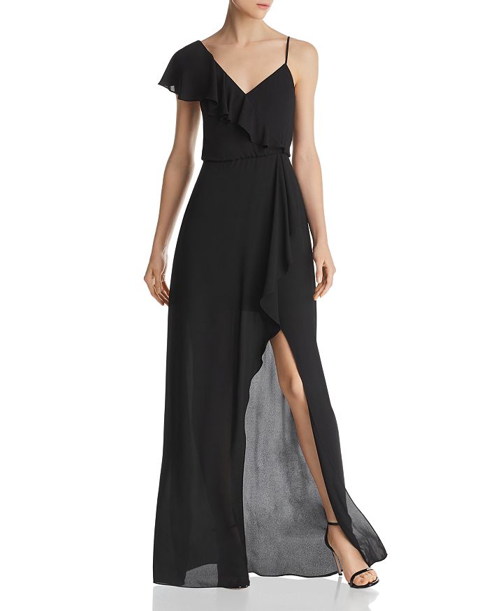 Bcbgmaxazria Asymmetric Faux-wrap Gown - 100% Exclusive In Black
