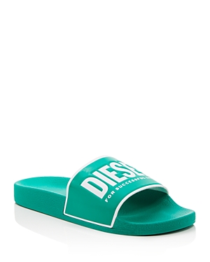 Diesel Men's Sa-valla Logo Slide Sandals In Green