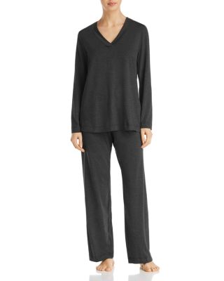 Hanro Women's Rose Long Sleeve Pajama Set - 100% Modal, Floral Lace Detail, Button Front