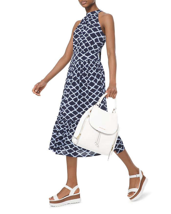Michael Michael Kors Shirred Ruffled Ikat print Midi Dress In