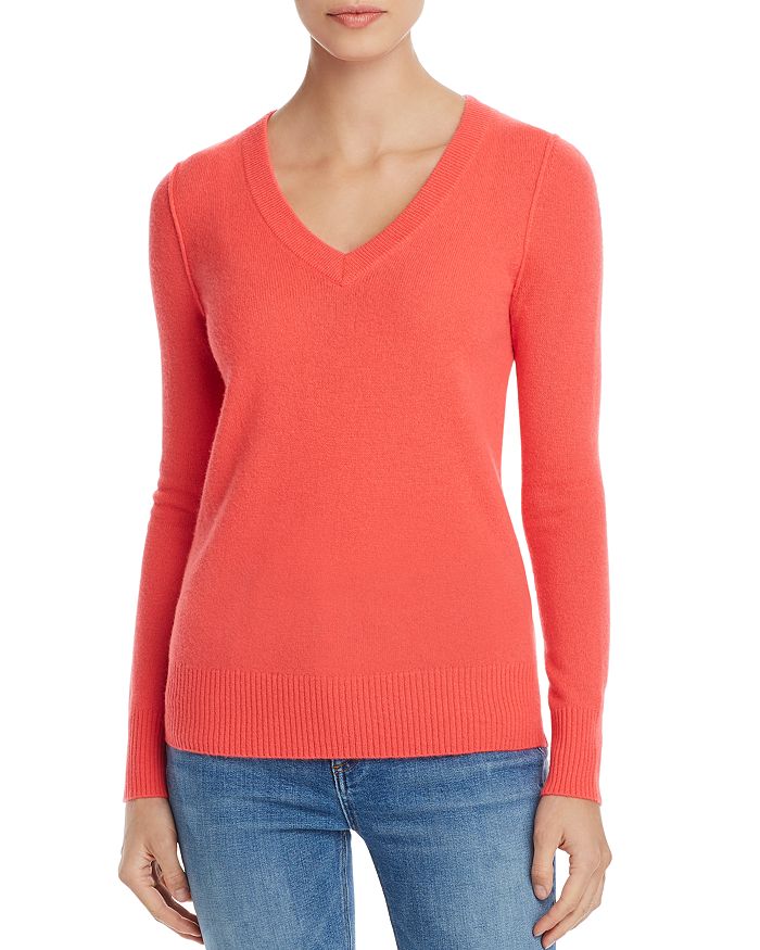 Aqua Cashmere V-neck Cashmere Sweater - 100% Exclusive In Orange