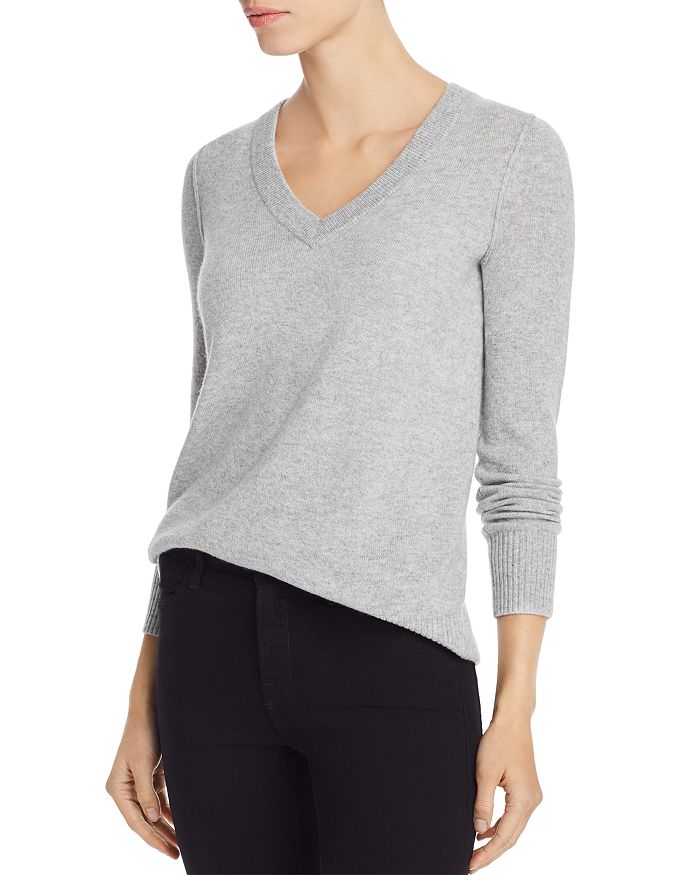 Aqua Cashmere V-neck Cashmere Sweater - 100% Exclusive In Light Gray