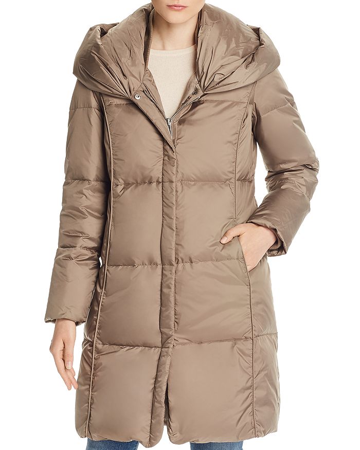 Michael Michael Kors Hooded Shawl Collar Puffer Coat In Taupe