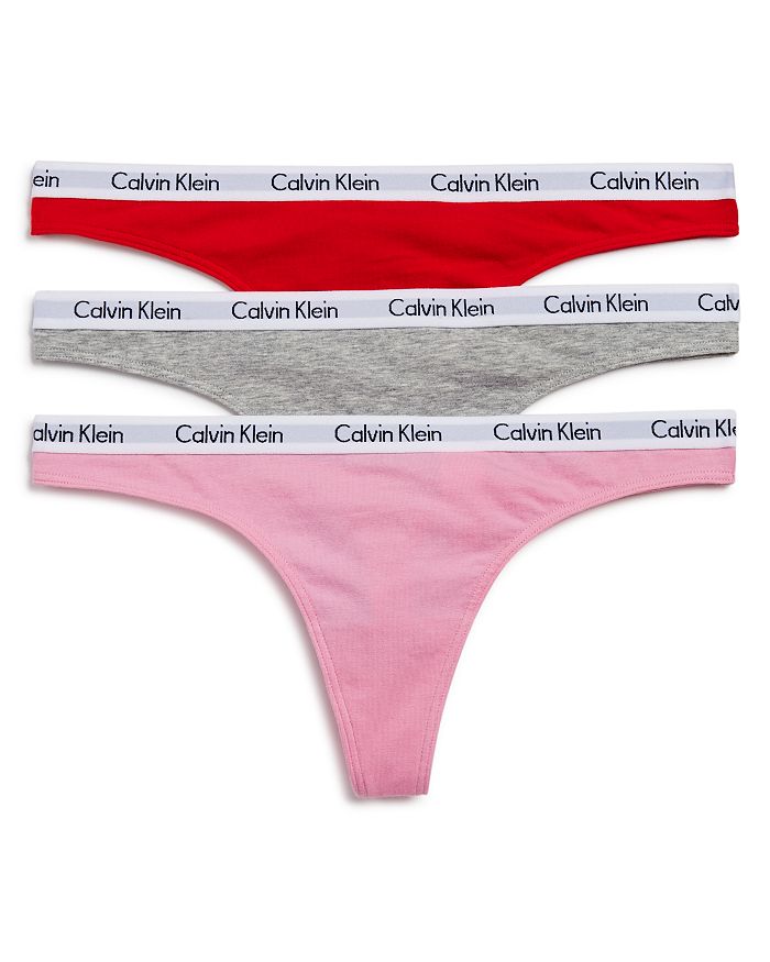 Calvin Klein Carousel Thong 3-pack In Berry,grey,pink