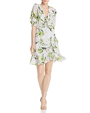 Adrianna Papell Floral Print Faux-wrap Dress In Ivory Multi