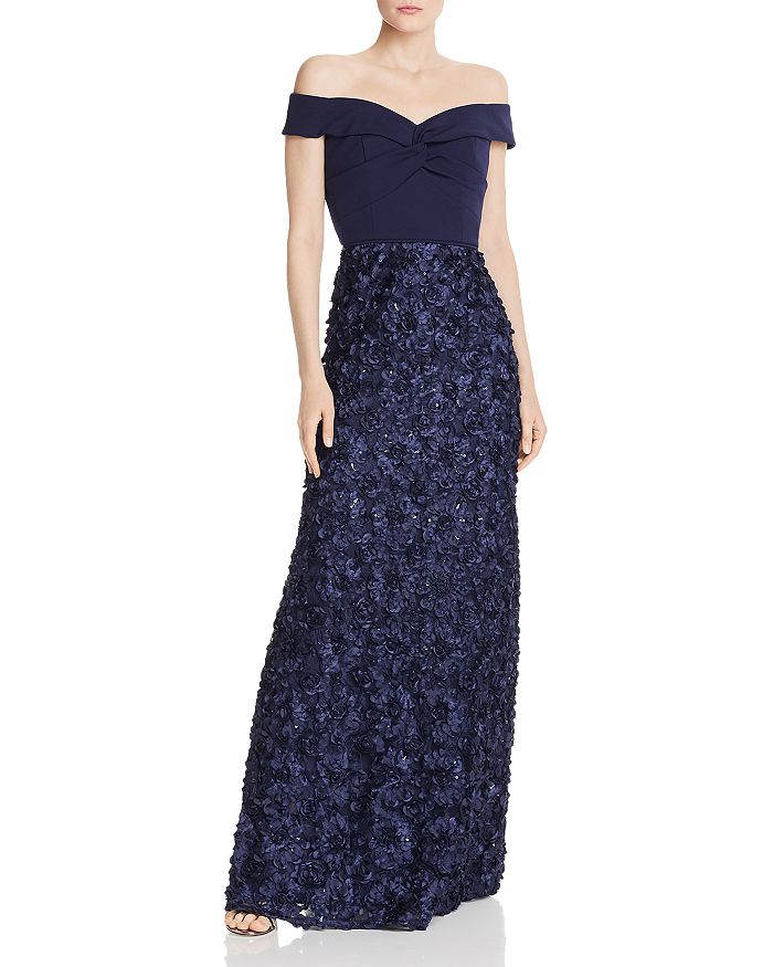 AIDAN MATTOX OFF-THE-SHOULDER FLORAL-EMBELLISHED GOWN,MD1E204477