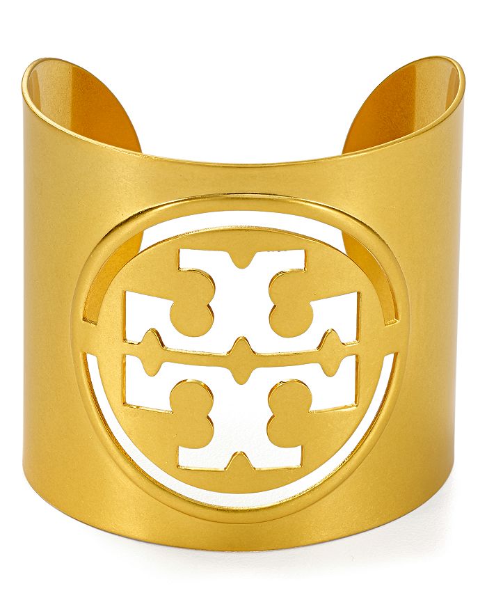 Tory Burch Miller Logo Detail Brass Cuff Bracelet in Metallic