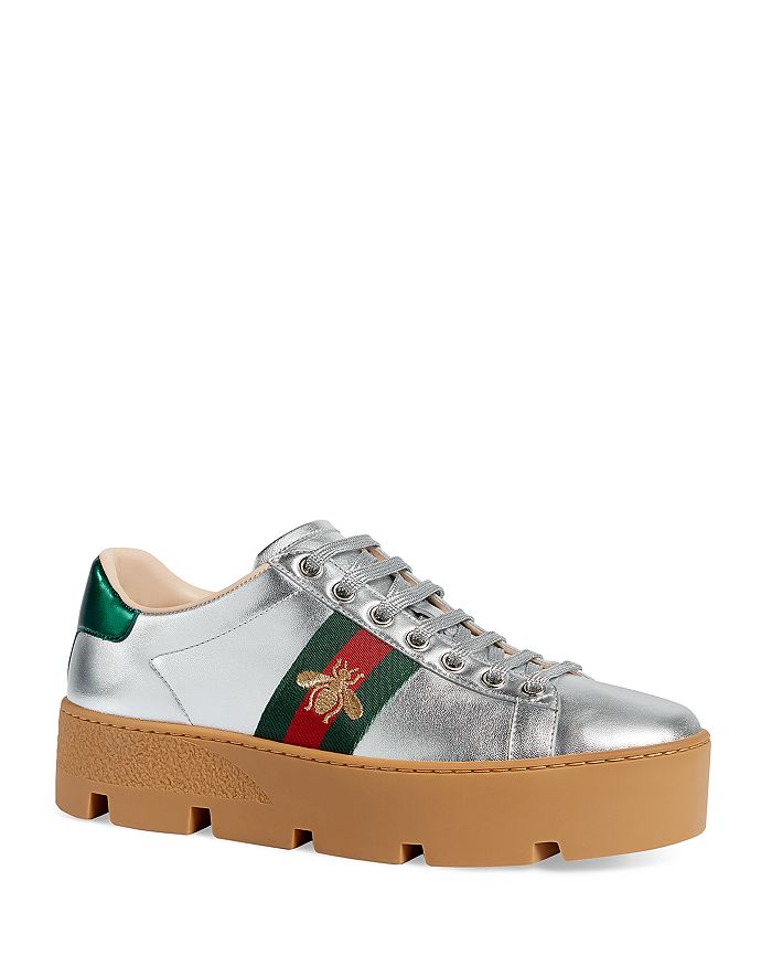 Gucci Ace Star Sneakers White & Metallic Leather Size 36.5