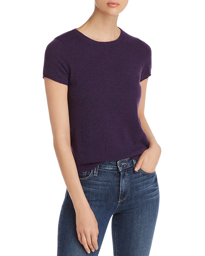 C By Bloomingdale's Short-sleeve Cashmere Sweater - 100% Exclusive In Marled Plum