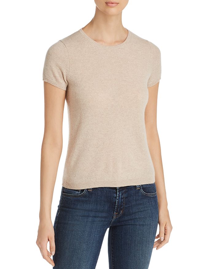 C By Bloomingdale's Short-sleeve Cashmere Sweater - 100% Exclusive In Heather Oatmeal
