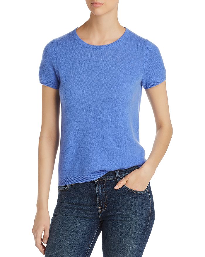 C By Bloomingdale's Short-sleeve Cashmere Sweater - 100% Exclusive In Cornflower