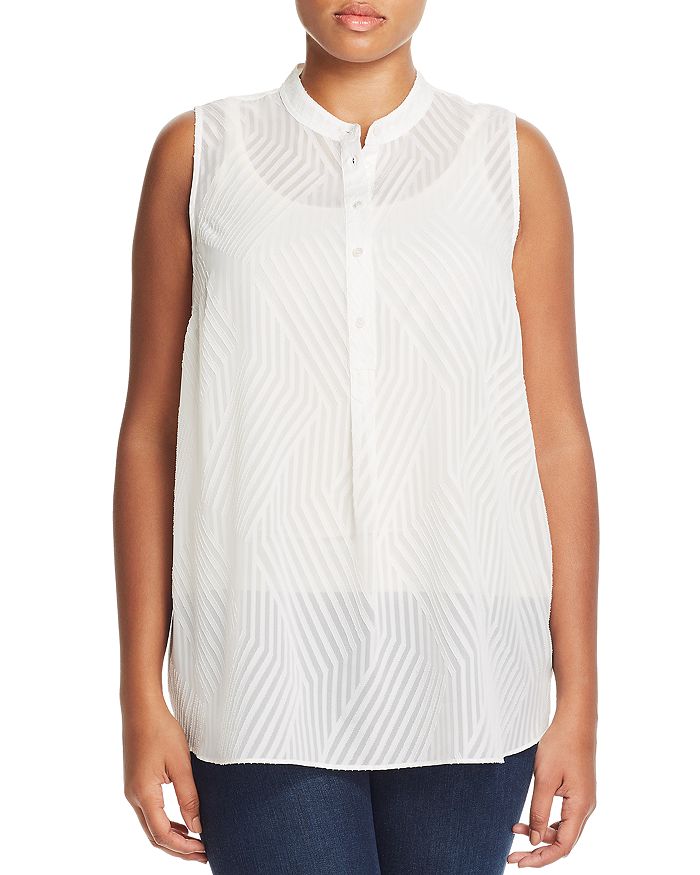 Vince Camuto Plus Sheer Textured Chevron Stripe Top In New Ivory