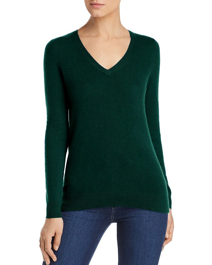 C By Bloomingdale's V-neck Cashmere Jumper - 100% Exclusive In Forest Green