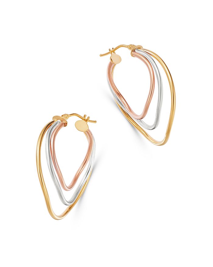 Bloomingdale's Three-row Curved Hoop Earrings In 14k Yellow, White & Rose Gold - 100% Exclusive In Multi