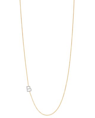 14K Yellow Gold Diamond Asymmetric Initial Necklace, 18"