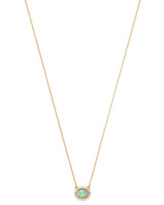 Opal and Diamond East-West Pendant Necklace in 14K Yellow Gold, 18" 