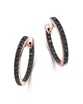 Bloomingdale's - Black Diamond Inside-Out Medium Hoop Earrings in 14K Rose Gold, 0.80 ct. t.w. - 100% Exclusive