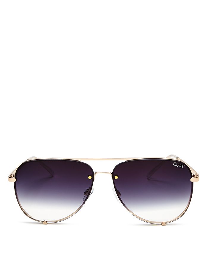 Quay X Desi Women's High Key Mini Rimless Aviator Sunglasses, 53mm In Gold/fade