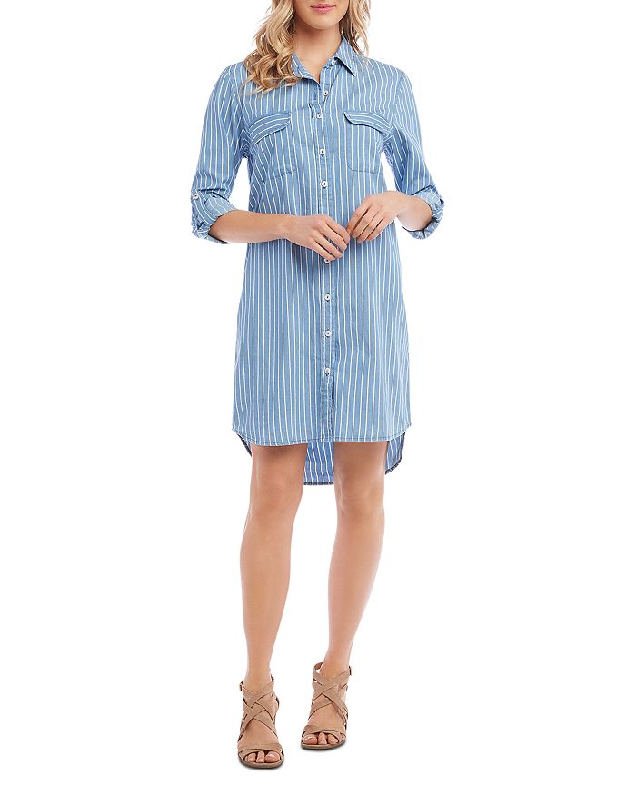 Karen Kane Striped Chambray Button-Down Shirt Dress | Bloomingdale's