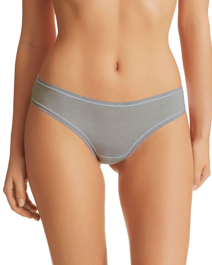 Fine Lines Pure Cotton Thong In Smoke