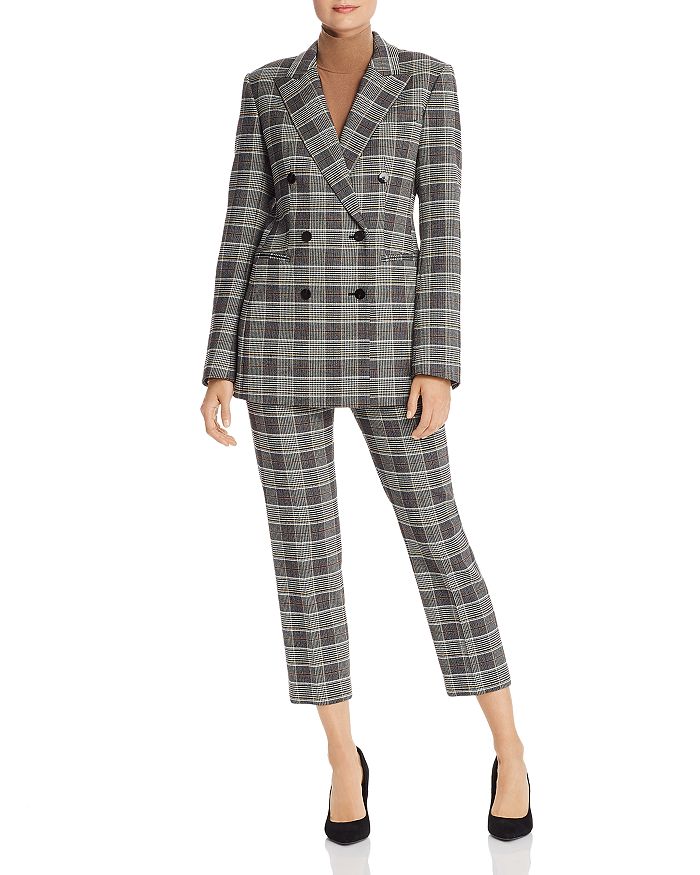 Theory Power Glen Plaid Double Breasted Blazer Cropped Straight