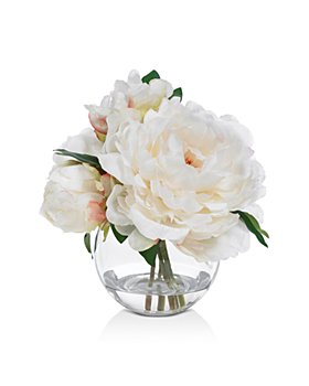 Diane James Home - Blooms Cream Peony Faux Floral Arrangement in Glass Bowl