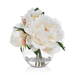 Diane James Home Blooms Cream Peony Faux Floral Arrangement In Glass Bowl