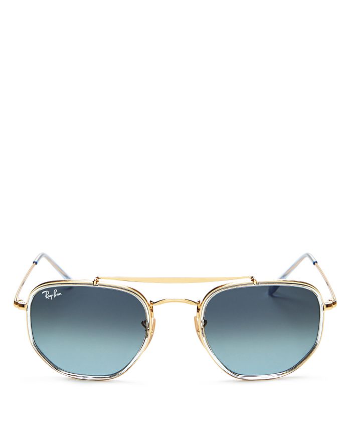 Ray Ban Ray-ban Unisex Brow Bar Aviator Sunglasses, 52mm In Gold/blue Gray Gradient