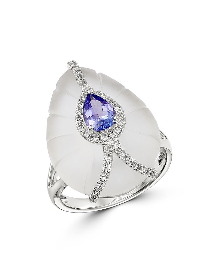 Bloomingdale's Tanzanite, Rock Crystal & Diamond Ring In 18k White Gold - 100% Exclusive In Blue/white