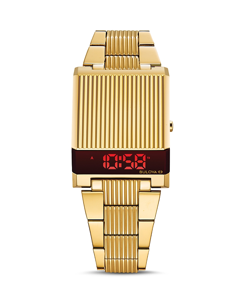 Bulova Computron Mens Digital Gold Tone Stainless Steel Bracelet Watch 97c110 In Gold
