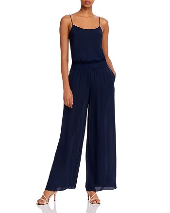 Theory Silk Combo Ribbed-Waist Wide Leg Jumpsuit | Bloomingdale's