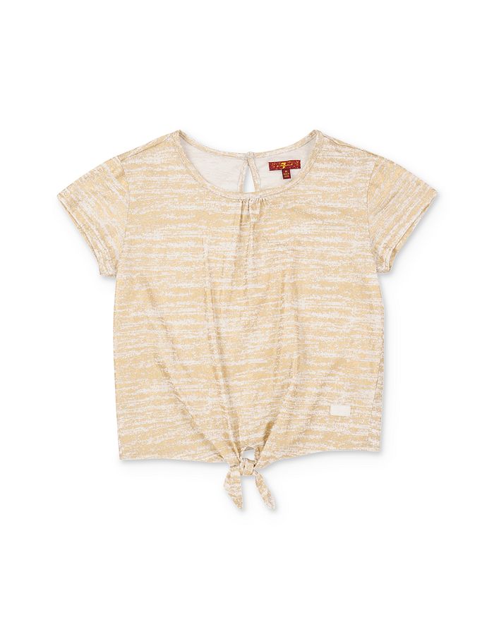 7 For All Mankind Girls' Striped Tie-front Tee - Big Kid In White