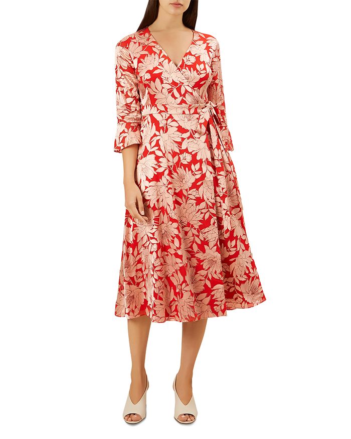 Hobbs London Justina Faux-wrap Floral Print Dress In Red/pink